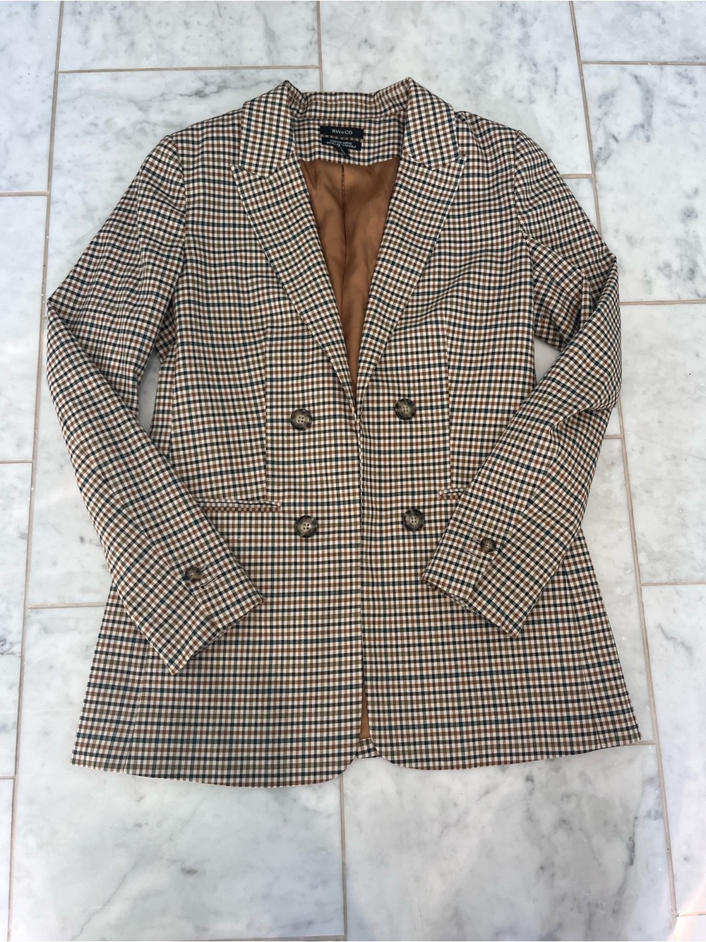 RW&CO. Houndstooth Double-Breasted Blazer in Brown and Black